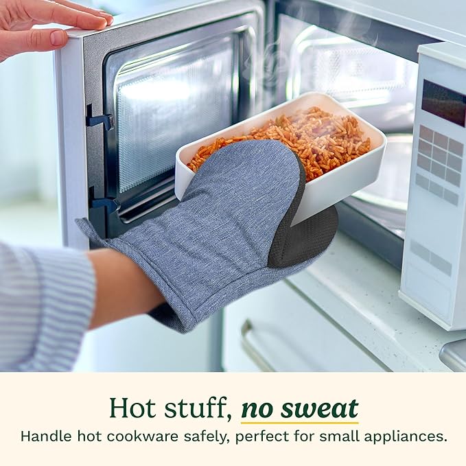 Cuisinart Mini Oven Mitts – 5.5” x 7” Heat-Resistant Kitchen Mitts for Oven with Non-Slip Neoprene Palm, Cotton Filling, and Fabric Loop – Durable Oven Mitt Set for Cooking & Baking (Chambray) - Image 2