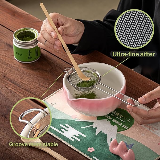 Clay&Fire Matcha Whisk Set, 9 pcs Ceramic Matcha Set, Gifts for Women,Matcha Bowl with Spout and Whisk, Matcha Kit for Matcha Lovers, Ideal Gift Christmas, Birthday, Anniversary(Pink) (Gradient Pink) - Image 3