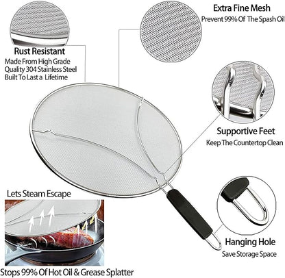 Large Splatter Screen for Frying Pan, 15 Inch Stainless Steel Grease Splatter Guard, Mesh Frying Screen Keeps Kitchen Clean and Protects Skin From Burns - Image 2