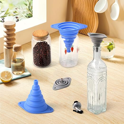 Kitchen Funnels Set 4 Pack，Small and Large，Silicone Collapsible Funnel，Small Funnel for Bottles and Funnels for Filling Water Bottle - Image 8