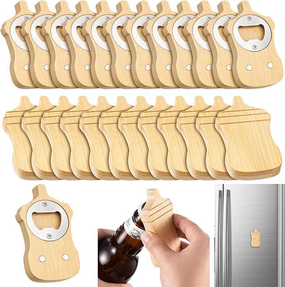 Vesici 24 Pcs Magnetic Wood Bottle Opener 2.5" DIY Bamboo Baby Bottle Shape Beer Opener Baby Shower Favors Wooden Beer Openers Fridge Refrigerator Magnet Gift for Guests Wedding Party Souvenirs by Vesici