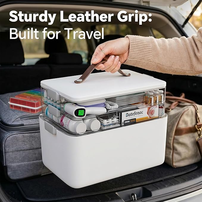 CTIME 3-Tier Medicine Organizer with Pill Case - Portable Pill Case & Empty First Aid Kit for Home, Travel, RV, School, Dorm, Ideal Elderly, Father Gift - Image 8