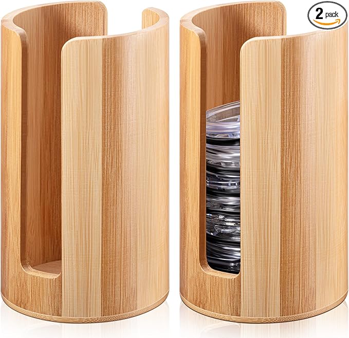 Suclain 2 Pcs Mason Jar Lid Organizer Bamboo Vertical Mason Jar Lid Storage Accessories Tumbler Lids Holder Cup Lids Organizer for Home Kitchen Countertop Cupboard(Only for Wide Mouth) by Suclain