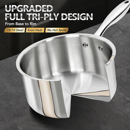 MICHELANGELO Saucepan Set 6pc, Triply Stainless Steel Sauce Pan with Lids 1QT & 2QT &3QT, Kitchen Cooking Pot for Home Use, Dishwasher Safe & Induction Compatible - Image 3