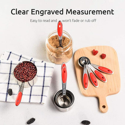 Measuring Cups : U-Taste 18/8 Stainless Steel Measuring Cups and Spoons Set of 10 Piece, Upgraded Thickness Handle(Red) - Image 4