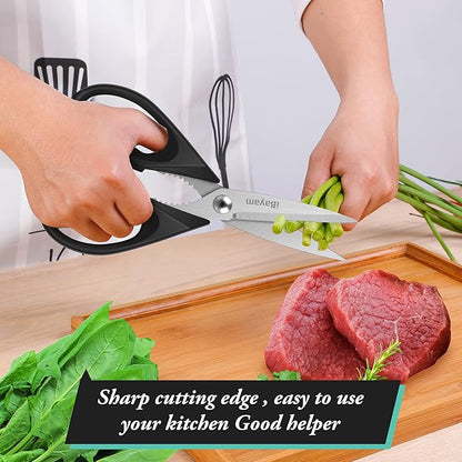 iBayam Black Kitchen Scissors - Heavy Duty Meat & Poultry Shears, Dishwasher Safe Stainless Steel Utility Scissors, 2-Pack Black Kitchen Utensils Set for New Home Essentials - Image 4
