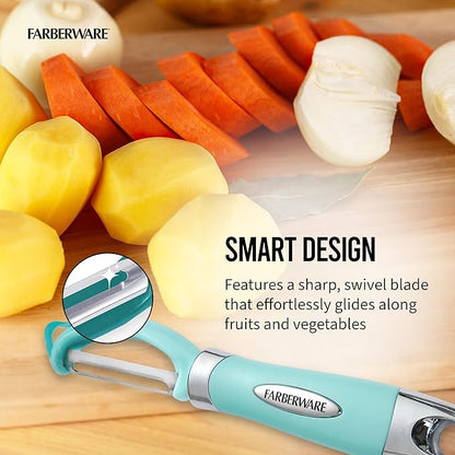 Farberware Pro2 Euro Vegetable Peeler with Ergonomic Handle, Razor-Sharp Stainless Steel Swivel Blade, Dishwasher Safe - Aqua Sky, Peelers for Kitchen Use on Potatoes, Fruits, and More - Image 4