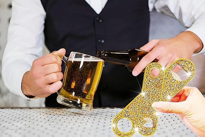 Gold Beer Bottle Opener Diamond Bling Beer Bottle Opener - Sparkling Crystal Opener for Women, for Home, Party, Wedding - 2Pcs, Handmade Set