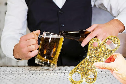 Gold Beer Bottle Opener Diamond Bling Beer Bottle Opener - Sparkling Crystal Opener for Women, for Home, Party, Wedding - 2Pcs, Handmade Set