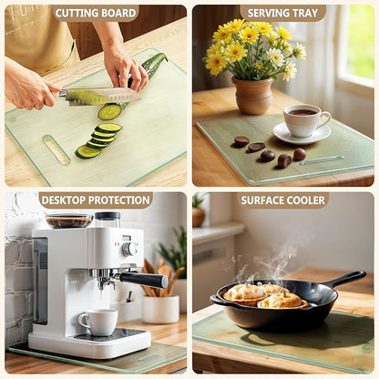 3 Pack Glass Cutting Boards for Kitchen Counter, Clear Tempered Glass Cutting Board Set with Handle (16"x12" & 12"x8" & 9"x6"), Scratch Resistant, Dishwasher Safe, Non-toxic, Easy to Clean