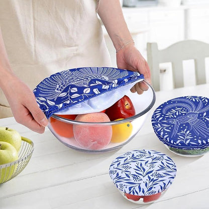 5 Pieces Bowl Covers Reusable, 5 Size Elastic Cloth Bowl Covers for Bread Proofing Stretch Food Covers Washable for Food Fruits Leftover (Batik Bird) - Image 5