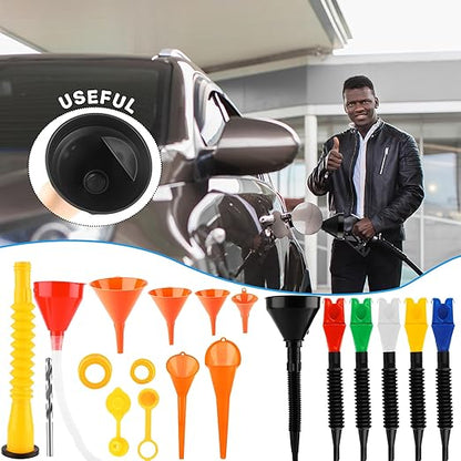 30 Pcs Automotive Funnel Set Wide Mouth Fuel Oil Funnel Plastic Long Neck Funnels for Automotive Flexible Right Angle with Detachable Spout and Filter for Water Gasoline Coolant Engine