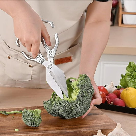 Kitchen Shears,Poultry Scissors,Stainless Steel Heavy Duty Scissors,Universal Metal Handles for Both Left and Right Hands,Dishwasher Safe Shears Sharp for Meat/Food/Home/Courtyards(Silver)