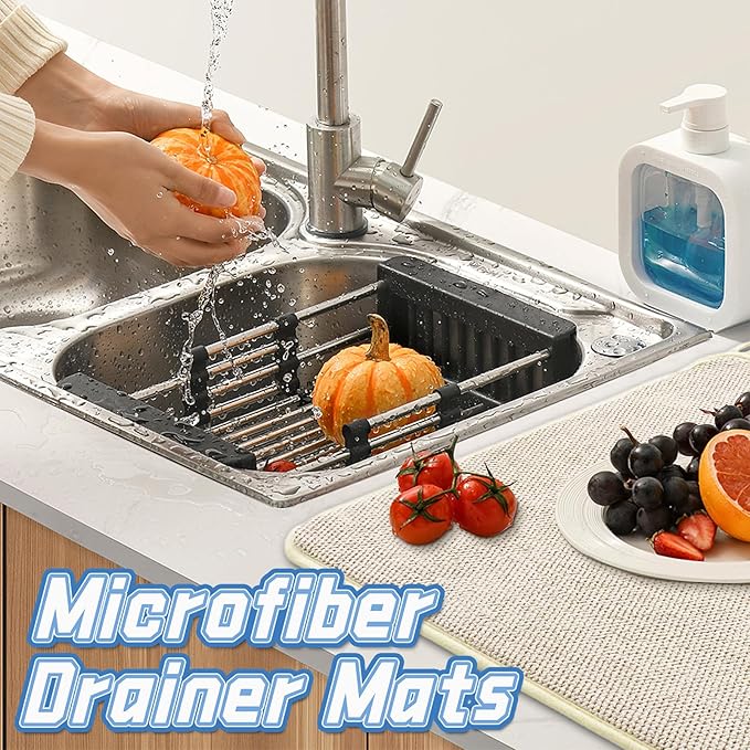 3 Pack XXL Dish Drying Mats,24×17" Absorbent Microfiber Dishes Drainer Mats,Large Size Pads for Kitchen Counter,Coffee,Rack,Under Sink(Beige,Blue,Gray) - Image 6