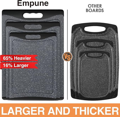 Extra Large Cutting Boards, Plastic Cutting Boards for Kitchen (Set of 3) Cutting Board Set Dishwasher Chopping Board with Juice Grooves Easy-Grip Handles, Dark Grey, Empune - Image 2