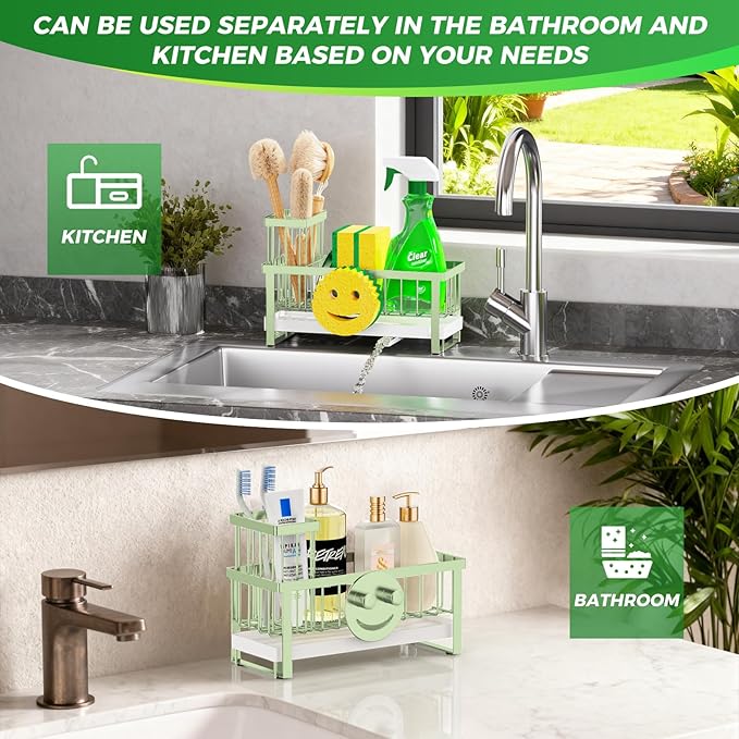 Sponge Holder for Kitchen Sink,Sink Caddy with Removable Dish Brush Holder,Self-Draining Kitchen Countertop Organizers and Storage Essentials,Soap Dispenser Organize and Home Decor-Green - Image 6