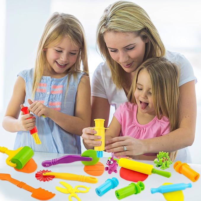 Dough Tools Kit – 12-Piece Dough Play Tools Set with 5 Extruders, Scissors, Rollers, Rolling Pins, Cutters for Kids Ages 3+ - Image 7
