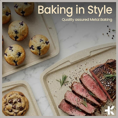 Bakken Swiss Cookie Sheet 3 Piece Set - Non-Stick, Stackable Baking Pans, White marble Deluxe Ceramic Coating – Dishwasher Safe - for Home Baking - Image 8