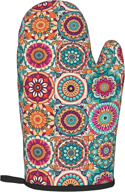 Boho Oven Mitts and Pot Holders - Mexican Flower Kitchen Mitt Sets of 2 Bohemian Oven Gloves Hot Pads for Cooking Baking Grilling - Image 8