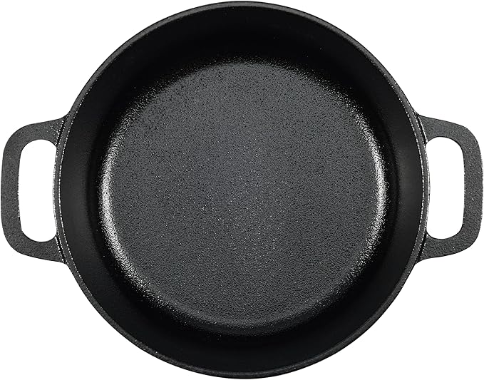 Amazon Basics Pre-Seasoned Cast Iron Mini Dutch Oven Pot with Lid and Dual Handles, Oven Safe, 2-Quart, Round, Black - Image 3