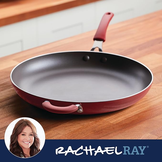 Rachael Ray Cook + Create Nonstick Frying Pan/Skillet with Helper Handle, 14 Inch - Red - Image 7