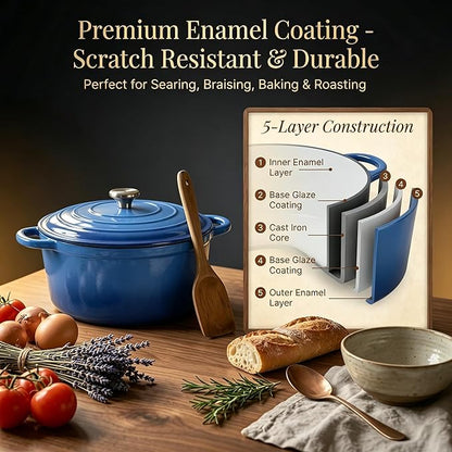 QuliMetal Enameled Cast Iron Cookware Set, 4-Piece Pots and Pans Set with Lids, 10.25" Skillet, 2QT Saucepan, 2.8QT & 4.8QT Dutch Ovens, Oven Safe to 500°F, All Stovetops Compatible - Cobalt Blue