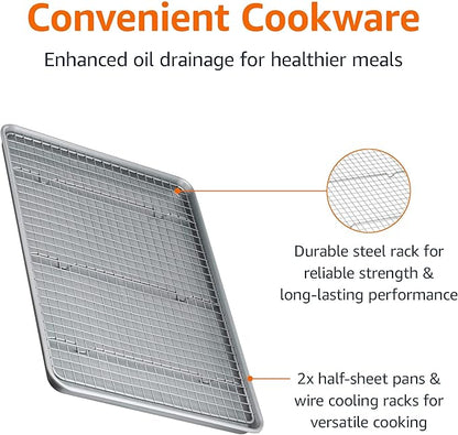 Amazon Basics Ceramic Nonstick Baking Sheets & Cooling Rack Set, Dishwasher Safe, Oven Safe, Half Sheet Size, Gray, 2-Pack - Image 3