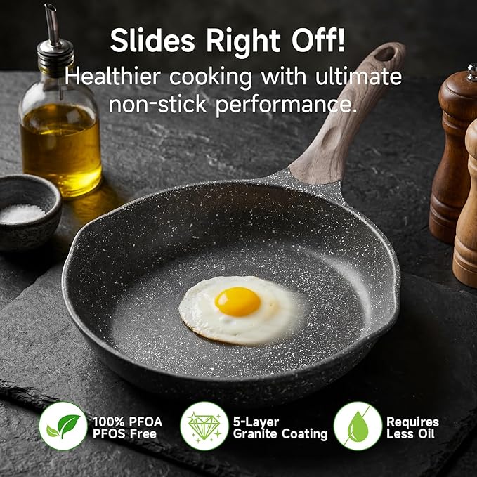JEETEE 8 Inch Nonstick Frying Pan For Egg, Nonstick Omelette Skillet with Soft Touch Handle, All Stove Induction Compatible - Image 5