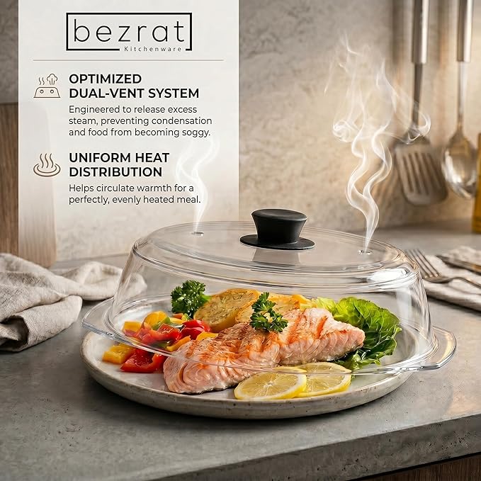 Bezrat Microwave Tall Glass Plate Cover | Splatter Guard Lid with Easy Grip Silicone Handle Knob | 100% Food Grade | BPA Free and Dishwasher Safe | 10 Inch (Black-) - Image 6