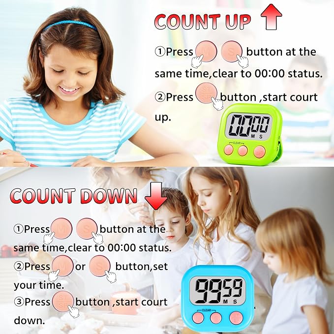 Timer for Kids Teachers Supplies Digital Kitchen Timers for Cooking Large Magnetic Classroom Timer 2Pack-Blue Green