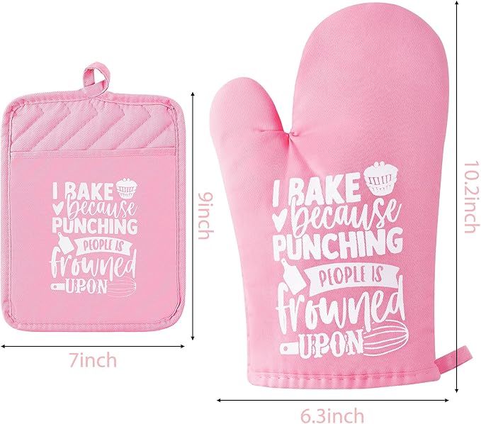 GROBRO7 6Pcs Cotton Oven Mitts Pot Holders Funny Women Resistant Hot Pads Machine Washable Microwave Gloves with Hanging Loop Pocket Potholder for Kitchen Baking Cooking GrillingPink - Image 2