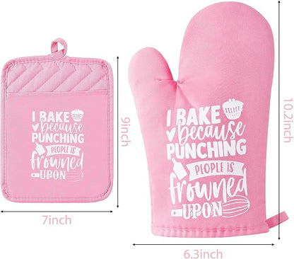 GROBRO7 6Pcs Cotton Oven Mitts Pot Holders Funny Women Resistant Hot Pads Machine Washable Microwave Gloves with Hanging Loop Pocket Potholder for Kitchen Baking Cooking GrillingPink - Image 2