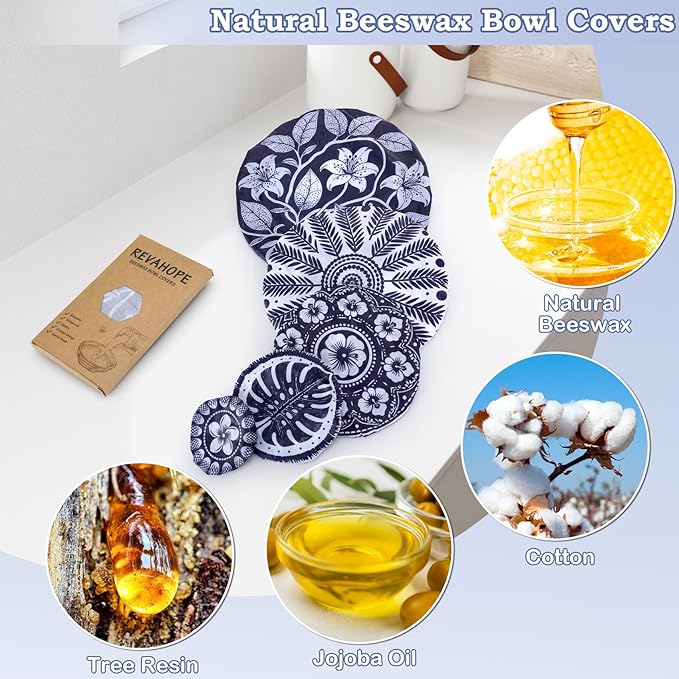 5-Size Reusable Beeswax Bowl Covers for Bread Proofing, Cotton Cloth Flexible Beeswax Wraps for Food Storage(Blue Lily) - Image 3