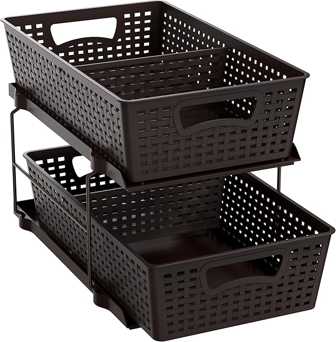 Simple Houseware 2 Tier Bathroom Organizer Tray Pull-Out Sliding Drawer, Under Sink Storage, Brown by SimpleHouseware