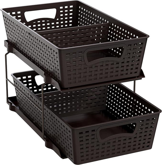 Simple Houseware 2 Tier Bathroom Organizer Tray Pull-Out Sliding Drawer, Under Sink Storage, Brown by SimpleHouseware