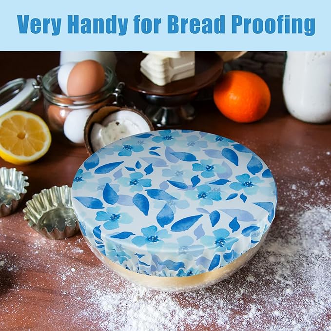 wegreeco Elastic Reusable Bowl Covers for Bread Proofing, Fabric Cloth Sourdough Bowl Covers for Proofing - Set of 3, Blue Flower