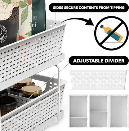 Simple Houseware 2 Tier Bathroom Organizer Tray Pull-Out Sliding Drawer, Under Sink Storage, White - Image 4