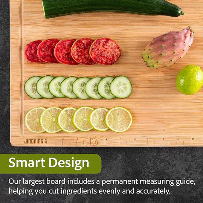 JINGNING Large Wooden Cutting Boards for Kitchen for Chefs – Anti-Cut Chopping Board with Laser Engraved Inch Ruler, Charcuterie Accessories, Meal Prep,16 * 12 Inch