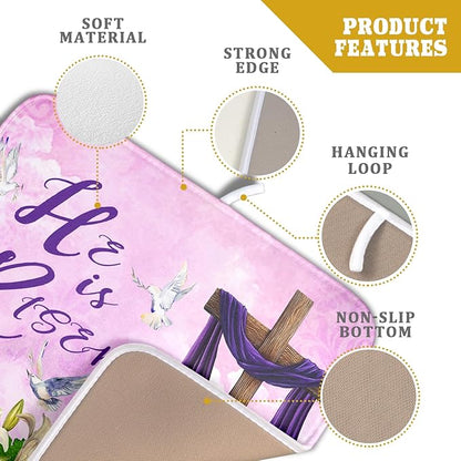 Giwawa Easter Purple Dish Drying Mat, He is Risen Cross Lamb Floral Dish Drainer Mats, Spring Lily Flowers Reversible Dish Drying Rack Pad Protector for Kitchen Countertop Decor, 16"x18"