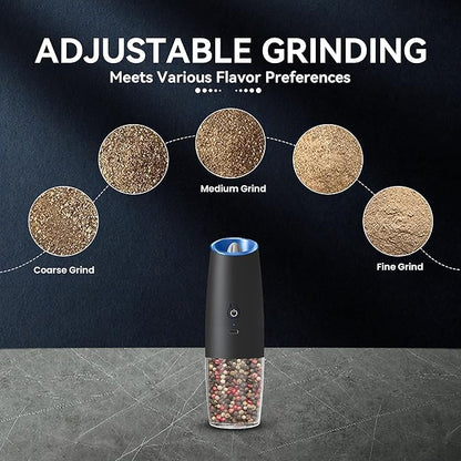 UNNEES Rechargeable Electric Salt and Pepper Grinder, gravity electric salt and pepper grinder, Adjustable Roughness, LED Light, 1 Pack, (Black) - Image 3