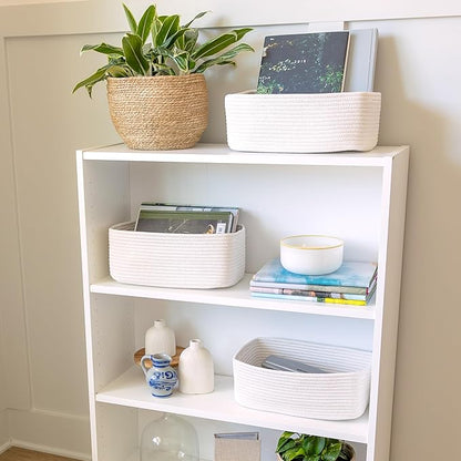 NaturalCozy 13.5”x8.5”x5.5” Storage Baskets for Shelves 3 Pack | Cotton Rope Woven Small Baskets for Organizing | Small Storage Bins for Nursery, Bathroom, Closet, Cube Shelf, Decorative, Gift