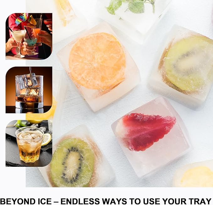 VLM 3 Packs Large Ice Cube Molds with Stackable Lid,Silicone Ice Cube Tray for Freezer,Big Square Ice Tray for Whiskey,Cocktails,Bourbon and Soups (Neutral) - Image 6