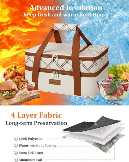 Vuudh Expandable Casserole Carrier Bag, Double Deckered Insulated Food Bag for 2 Dishes, Hot Cold Lasagna Holder Tote for Picnic, Potluck, Travel
