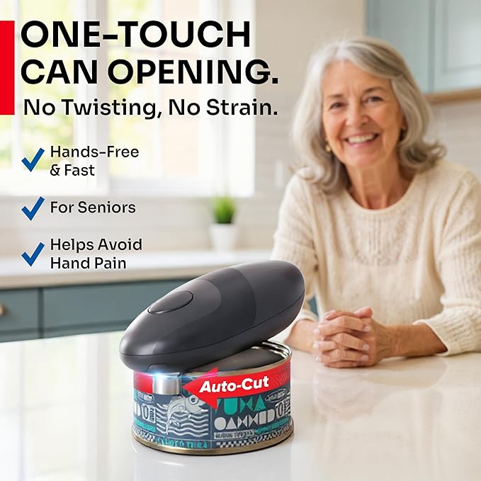 MUELLER HOME SmoothEdge Auto Electric Can Opener – Battery‑Operated One‑Touch w Magnet Lid Lifter, Smooth‑Edge Cut Technology – Portable Hands‑Free Automatic Can Opener for Seniors & Arthritis, Gray - Image 2
