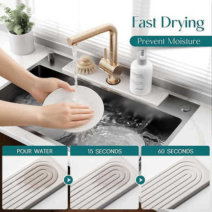 Eormoe Stone Faucet Mat for Kitchen Sink – Diatomite Drying Stone Mat & Sink Protector, Prevents Moisture – Sink Splash Guard Water-Absorbing Stone Tray for Bathroom Counter (Light Grey, 20" x 3.9") - Image 3