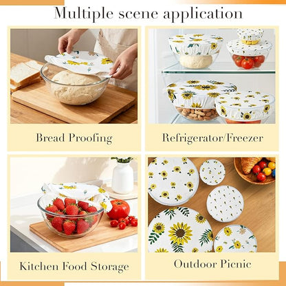 Tirphy 5-Size Reusable Bowl Covers for Bread Proofing - Beeswax Bowl Covers Reusable 4/6/8/10/12 Inch - Elastic Cotton Cloth Sourdough Cover - Shower Caps for Sourdough Bread (Flower style)