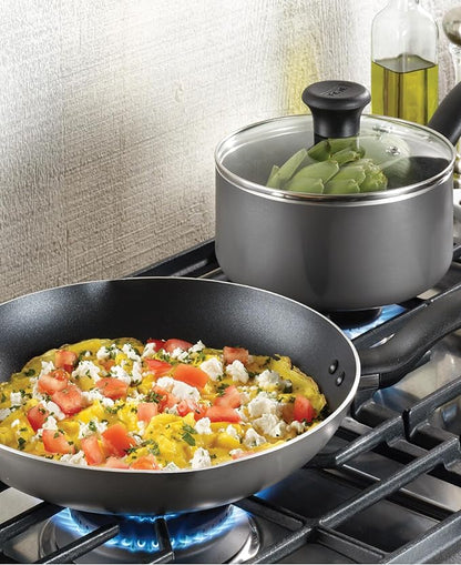 T-fal Initiatives Nonstick Cookware Set 18 Piece, Oven Broiler Safe 350F, Kitchen Cooking Set w/Fry Pans, Saucepans, Stockpots, Skillet, Spoons, Lids Pots and Pans Set, Dishwasher Safe, Stone Grey - Image 6