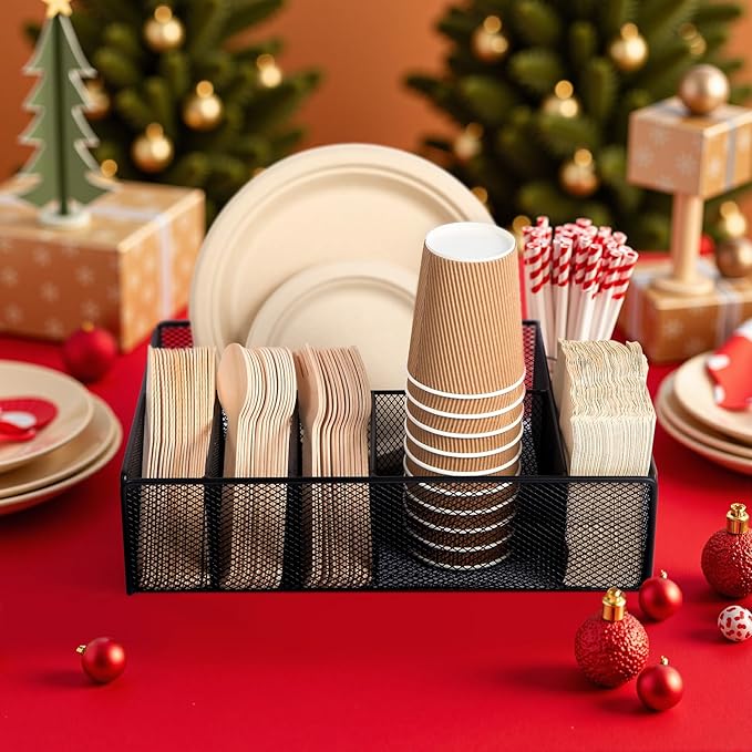 Utensil Caddy for Party - Paper Plate Holder ,Silverware Caddy Utensil Holder Paper plate Organizer with 6 Compartments for Party, Camping, Picnic - Image 7
