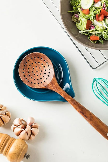 LAUCHUH Spoon Rest, Ceramic Spoon Holder for Stove Top Ladle Holder for Kitchen Countertop Cooking Utensil Rest for Spatula, Tongs, Heat-Resistant Framhouse Decor for Mother's Day, Blue, 5 Inches