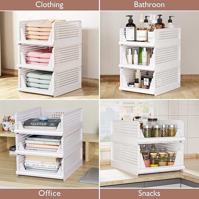CTSNSLH 5 Pack Closet Organizers Storage Box, Closet Storage Stackable Storage Bins, Plastic Drawer Basket for Wardrobe Cupboard Kitchen Bathroom Office, White - Image 5